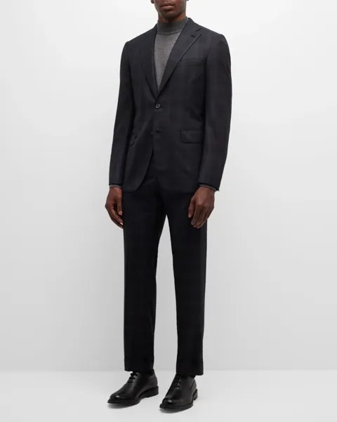Мужской шерстяной костюм в клетку в тон Brioni, цвет Black