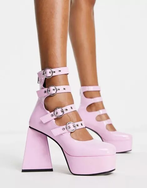 Lamoda True Romance розовые лакированные туфли на платформе с несколькими пряжками