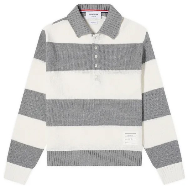 Поло Thom Browne Rugby Stripe Knitted Polo Shirt, цвет Light Grey