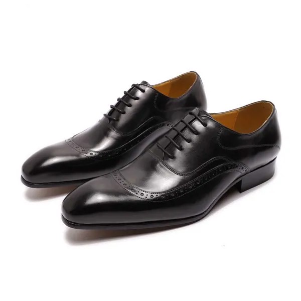 Туфли-оксфорды мужские черные, роскошные глянцевые итальянские официальные туфли, на шнуровке, броги для офиса