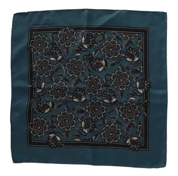 DOLCE - GABBANA Шарф Синий шелковый квадратный платок с цветочным принтом 32см x 32см Рекомендуемая розничная цена 250 долларов США
