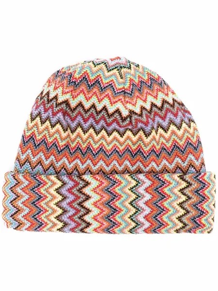 M Missoni шерстяная шапка бини с узором зигзаг