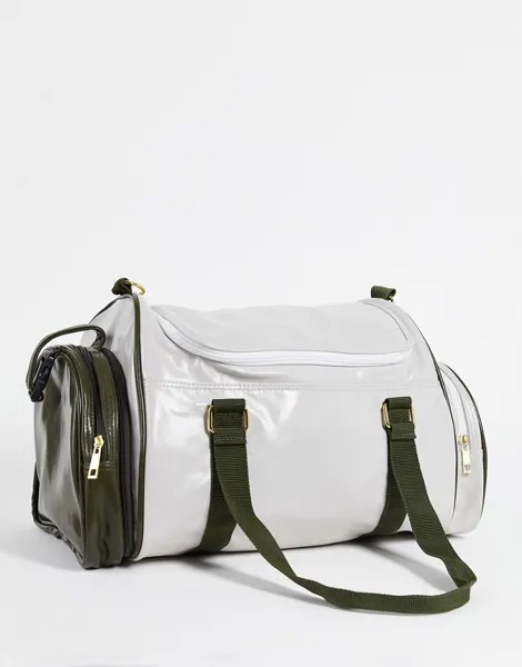 Спортивная сумка в стиле ретро из искусственной кожи цвета хаки и светло-бежевого цвета ASOS DESIGN-Разноцветный