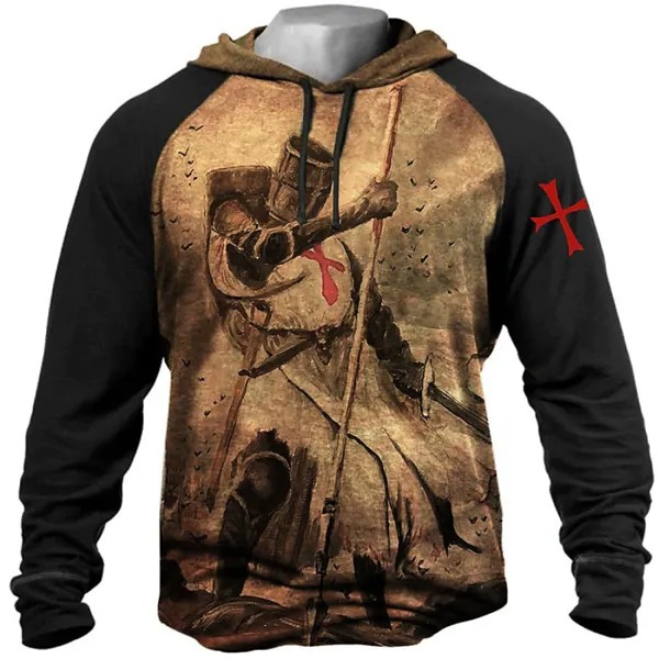 Винтажная мужская толстовка с капюшоном Templar Cross Panel с длинным рукавом