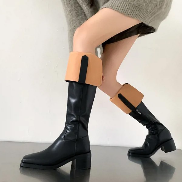 Универсальные черные женские ботфорты Heihaian новая Корейская версия сапог с квадратным носком для осени/зимы 2022