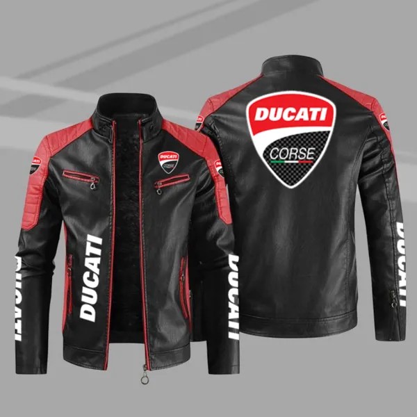 Куртка-бомбер Ducati мужская с логотипом мотоцикла, модный пиджак на молнии из искусственной кожи, утепленная верхняя одежда, зимнее пальто