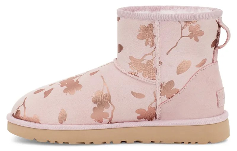 Угги UGG Classic Mini Floral Foil Pink Red Fleece Lined Women's