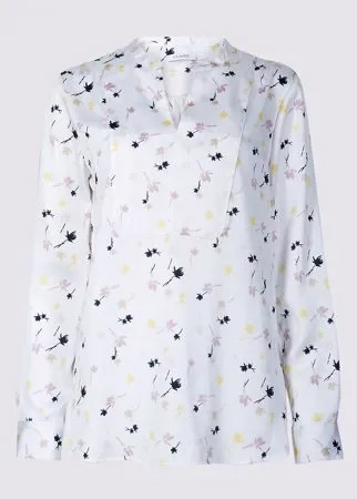 Блуза с длинным рукавом, цветочным принтом и классическим вырезом