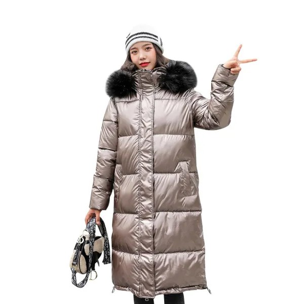 Зимняя женская куртка, ветровка для женщин 2019, длинные тонкие однотонные женские куртки, пальто с меховым воротником на молнии, парка