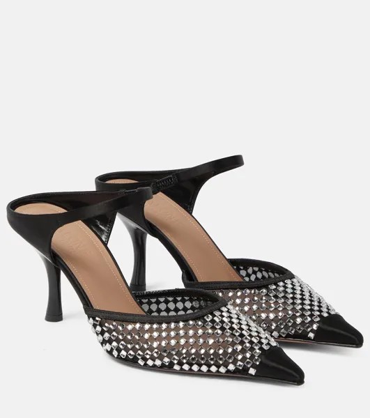 Атласные туфли-мофели Vega, украшенные кристаллами Malone Souliers, черный