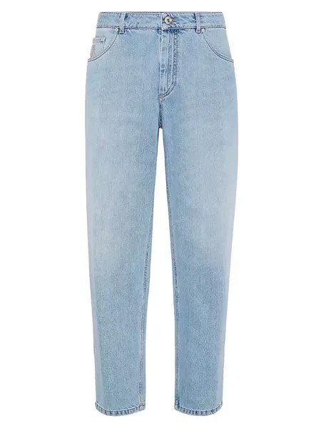 Джинсовые джинсы свободного покроя с пятью карманами Brunello Cucinelli, цвет light blue denim