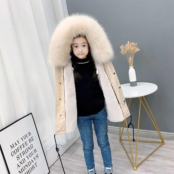 Детская утепленная шуба из натурального кроличьего меха, W633