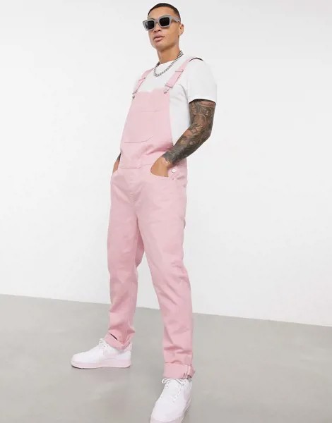 Розовый джинсовый комбинезон ASOS DESIGN-Розовый цвет