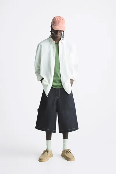 Джинсовые шорты-бермуды carpenter с карманом Zara, синий