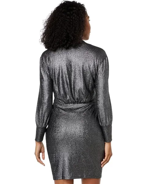 Платье Donna Morgan Stretch Lame Long Sleeve with Pockets, серебряный