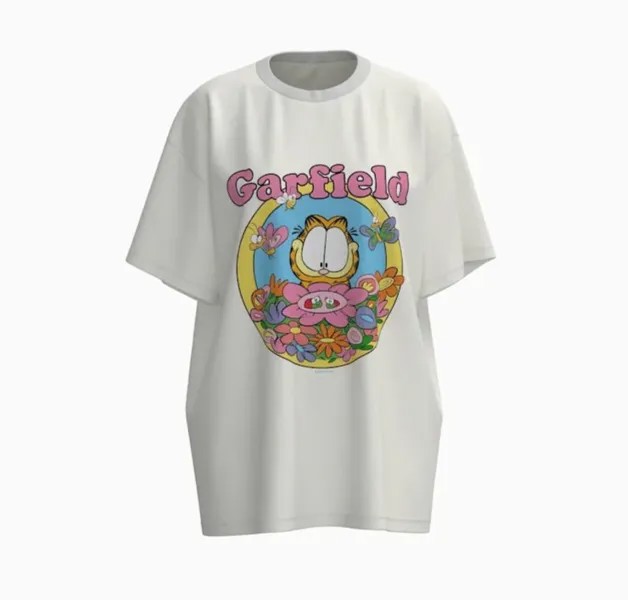 Футболка Bershka Garfield print short sleeve, белый