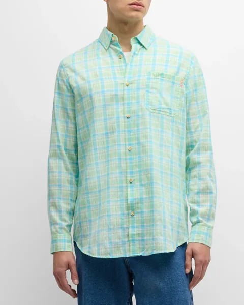 Мужская спортивная рубашка в неоновую клетку Scotch & Soda, цвет Neon Lime Che