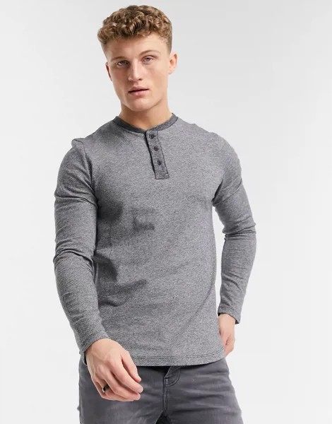 Черный вязаный лонгслив хенли Tom Tailor Denim-Черный цвет