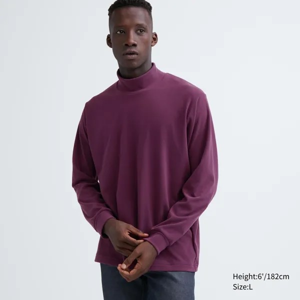 Футболка флисовая Uniqlo с вырезом и длинными рукавами, фиолетовый