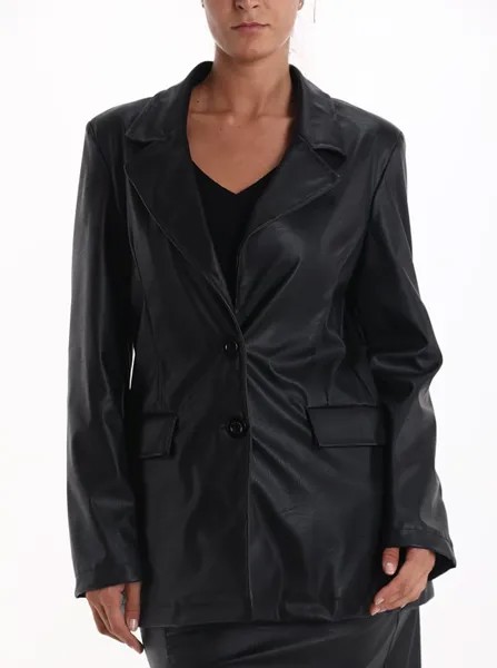Пиджак из искусственной кожи на пуговицах на подкладке с карманами, черный