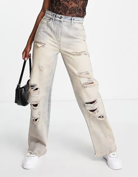COLLUSION x014 Y2K экстремальные мешковатые джинсы с прорехами в розовом оттенке