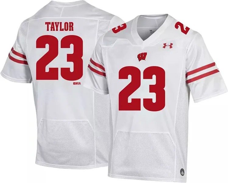 Мужская белая футбольная майка Under Armour Wisconsin Badgers Jonathan Taylor № 23