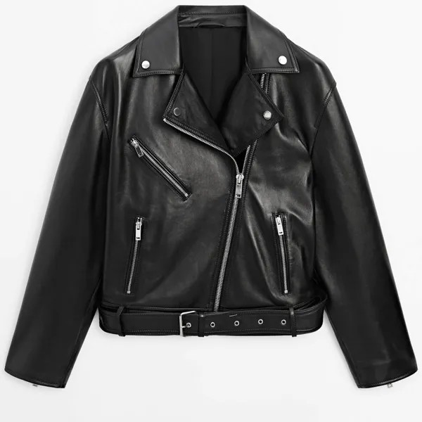 Куртка Massimo Dutti Nappa Leather With Zip – Studio, черный