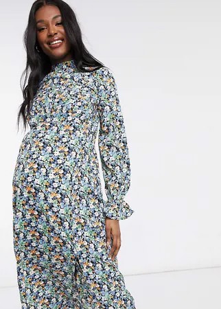 Платье миди с длинными рукавами и цветочным принтом Influence Maternity-Многоцветный