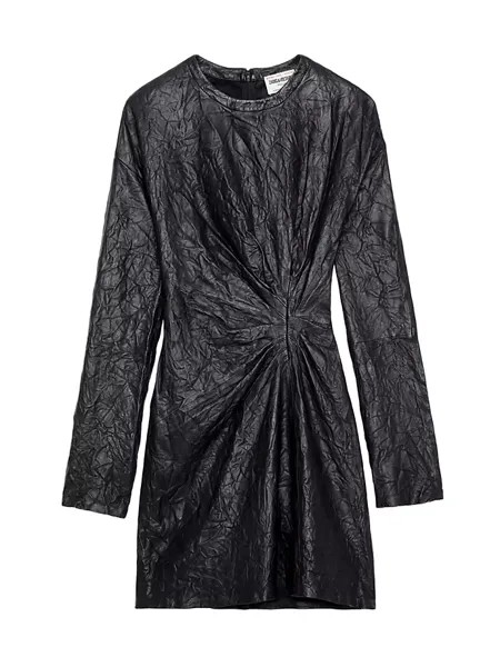 Мини-платье из мятой кожи с длинными рукавами Zadig & Voltaire, цвет noir