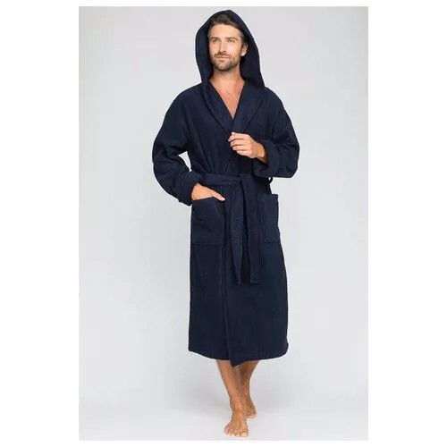 Мужской махровый халат с капюшоном Sport&Style (Е 903) размер XL (54-56), темно-синий