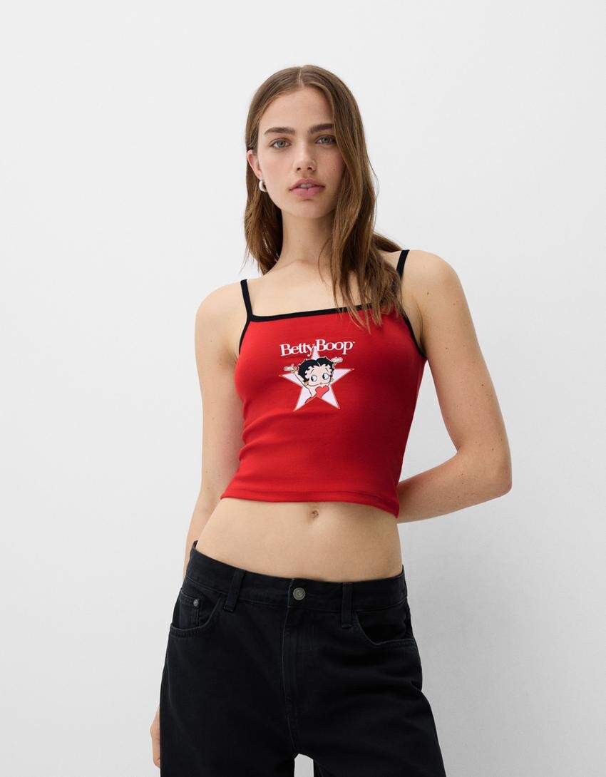 Топ с бретельками от betty boop Bershka, красный