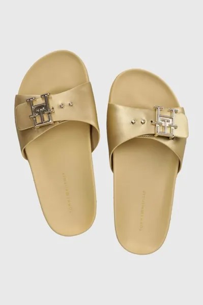 Кожаные шлепанцы TH HARDWARE GOLD FLAT SANDAL Tommy Hilfiger, золото