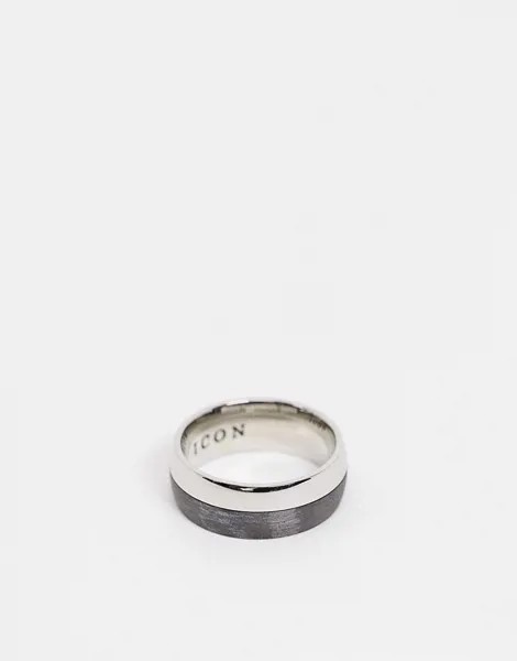 Серебристое стальное кольцо с черной вставкой Icon Brand-Серебряный