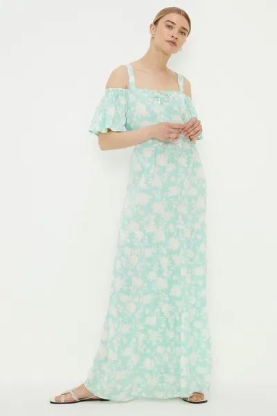 Платье миди с открытыми плечами и цветочным принтом цвета морской волны Dorothy Perkins, синий