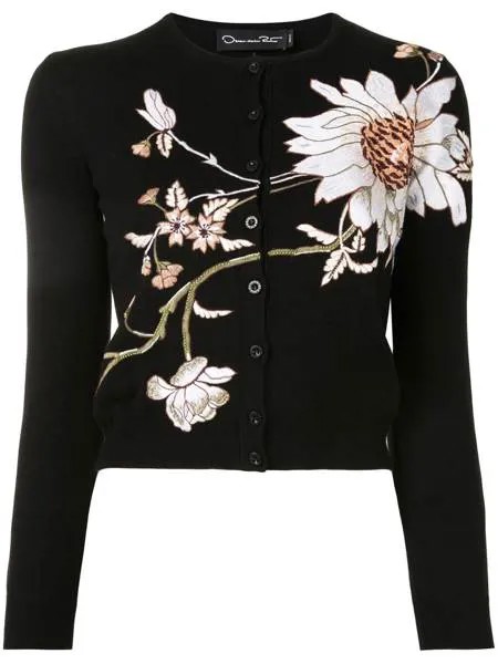 Oscar de la Renta кардиган с вышивкой Iris and Daisy