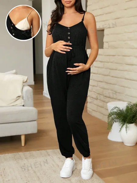 SHEIN Комбинезон для беременных и кормящих женщин для домашней одежды, черный