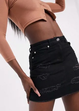 Черная джинсовая мини-юбка со рваной отделкой Parisian-Черный цвет