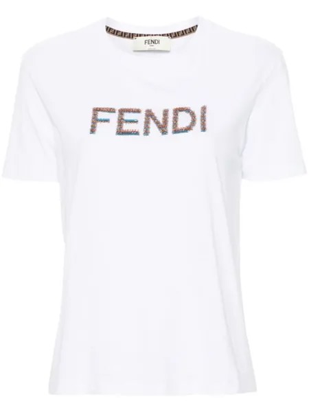 FENDI футболка с логотипом, украшенная пайетками, белый