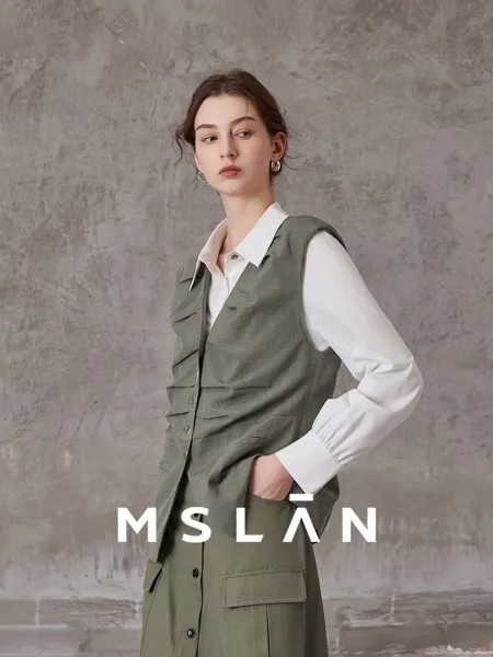 Жилет женский MSlan 2024 с V-образным вырезом, серо-зеленый