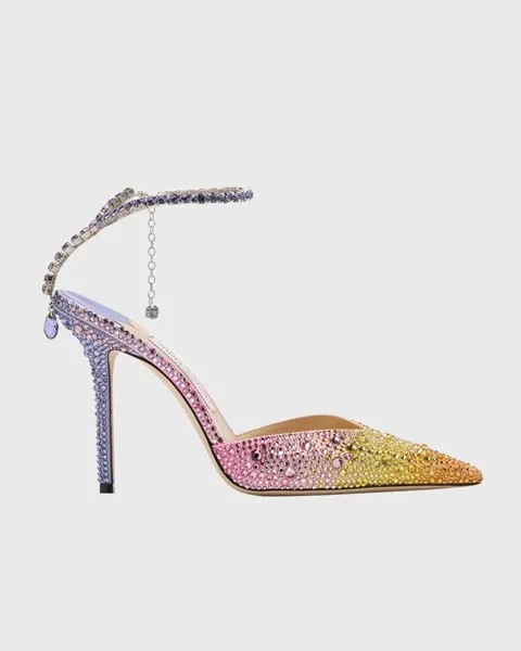 Туфли Saeda с кристаллами омбре и ремешком на щиколотке Jimmy Choo, цвет Miami Sunrise