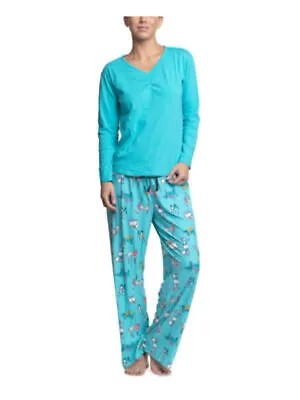 MUK LUKS Комплекты синей однотонной пижамы для отдыха с длинными рукавами и V-образным вырезом, размер XL