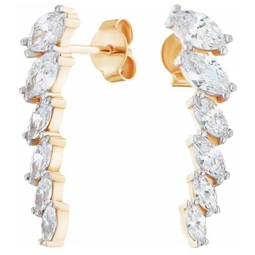 Серьги каффы Ювелир Карат, серебро, 925 проба, золочение, фианит, , золотистый