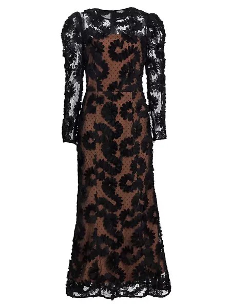 Платье макси Bossa из тюля с цветочной аппликацией Elliatt, черный
