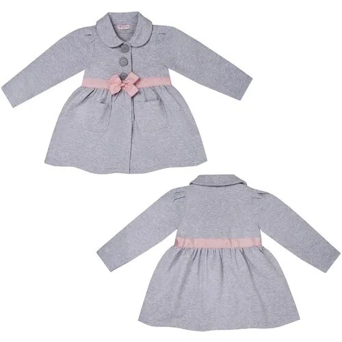Жакет для девочки Diva Kids , 3-9 лет, 98 -128 см, серый меланж, на пуговицах, с розовым бантом, с карманами