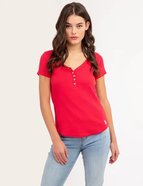 Футболка U.S. Polo Assn. Rhinestone Button Sleeve Henley, красный