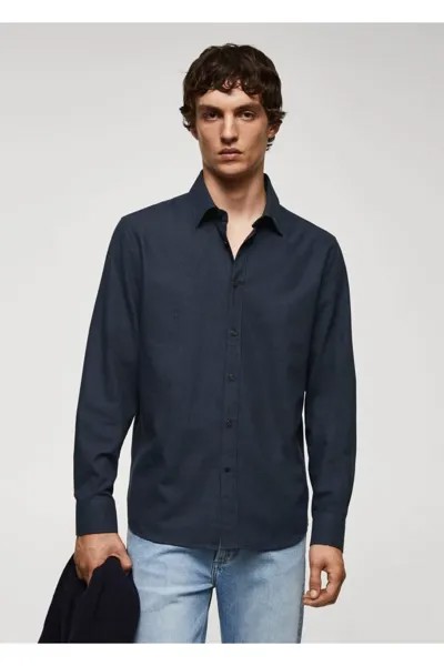 Рубашка Fil-à-fil из 100% хлопка Mango, темно-синий