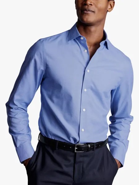 Рубашка узкого кроя из смесового льна Charles Tyrwhitt, кобальтовый синий
