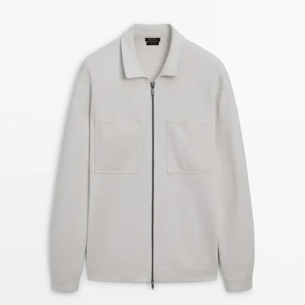 Кардиган Massimo Dutti Knit With Zip And Shirt Collar, белый