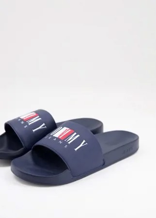 Темно-синие шлепанцы с текстовым логотипом Tommy Jeans-Темно-синий