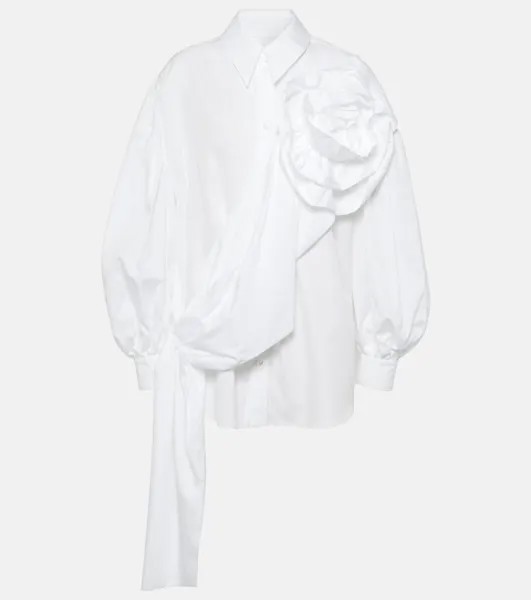 Рубашка из хлопкового поплина с цветочной аппликацией Simone Rocha, белый